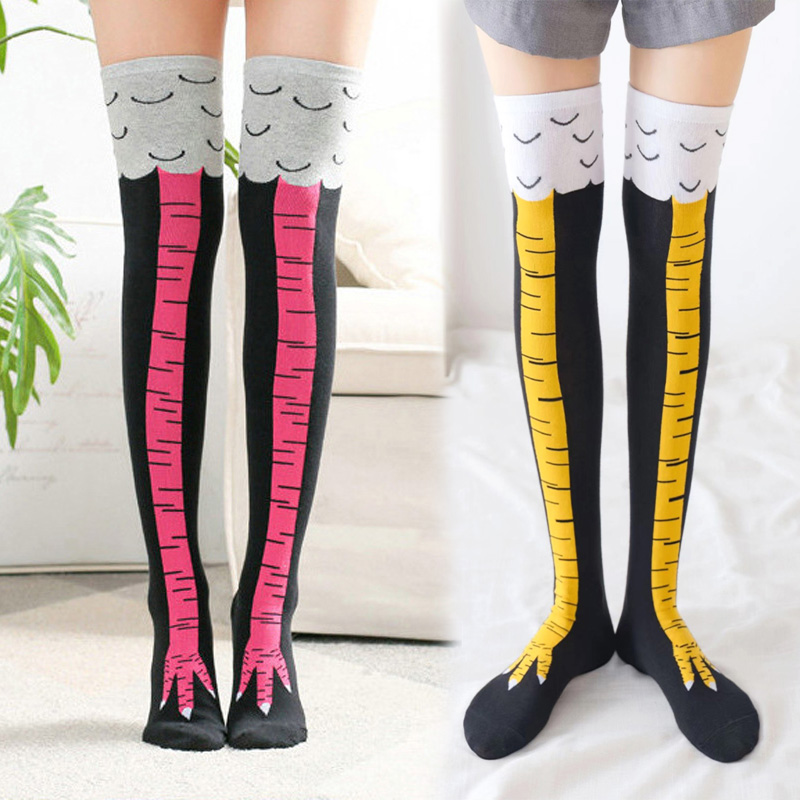 Funny Chicken Leg Socks - 1켤레 여성 프린트 니하이 양말 트렌디
