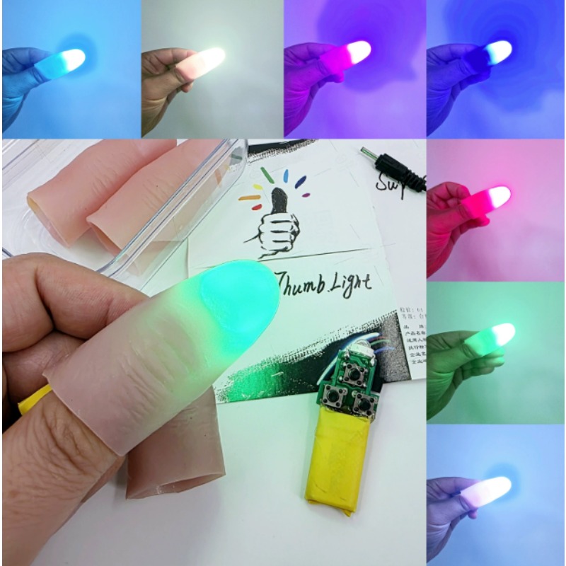 Thumb Tip Magic Trick Set - 7색 라이트-페어 세트 충전식 브릴리언트 매직