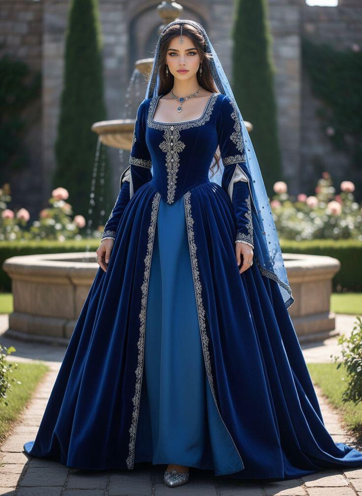 Medieval Renaissance Dress Women - 중세 튜더 왕조 르네상스 블루 볼