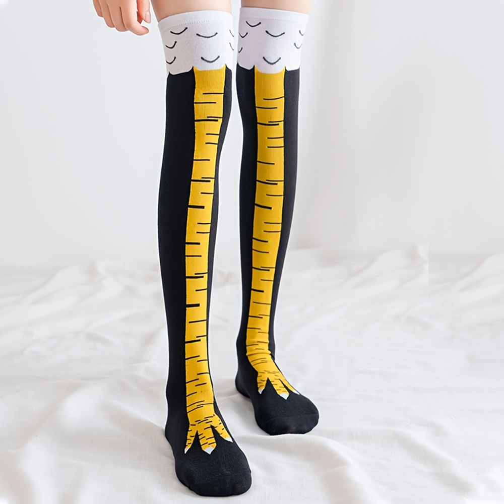 Funny Chicken Leg Socks - 1켤레 여성용 니하이 양말 트렌디한 만화풍