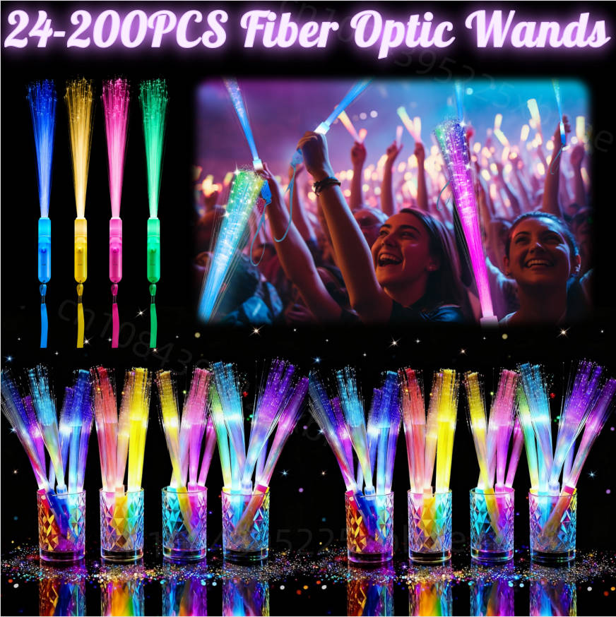Glow In The Dark Party Glasses - 24-200개 야광 광섬유 스틱 LED 라이트