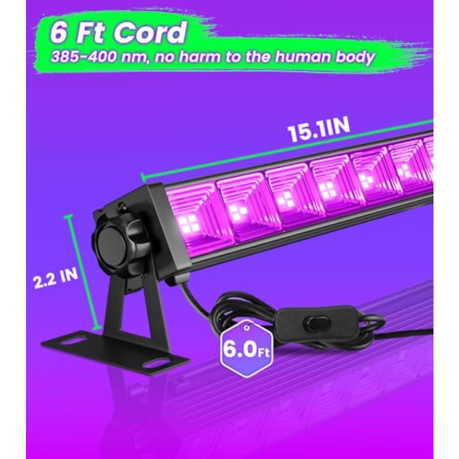 4W 팩 LED 블랙 라이트 바, 풋 케이블+스위치+플 - Party Supplies 리뷰 및 가격