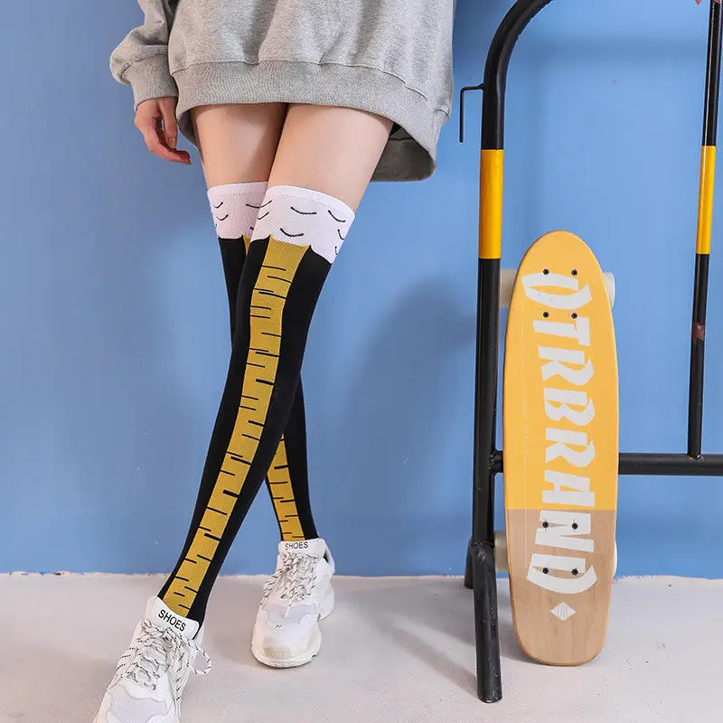 재미있는 닭발 무늬 스타킹 무릎 위 압박 얇은 다리 긴 - Funny Chicken Leg Socks 리뷰 및 가격