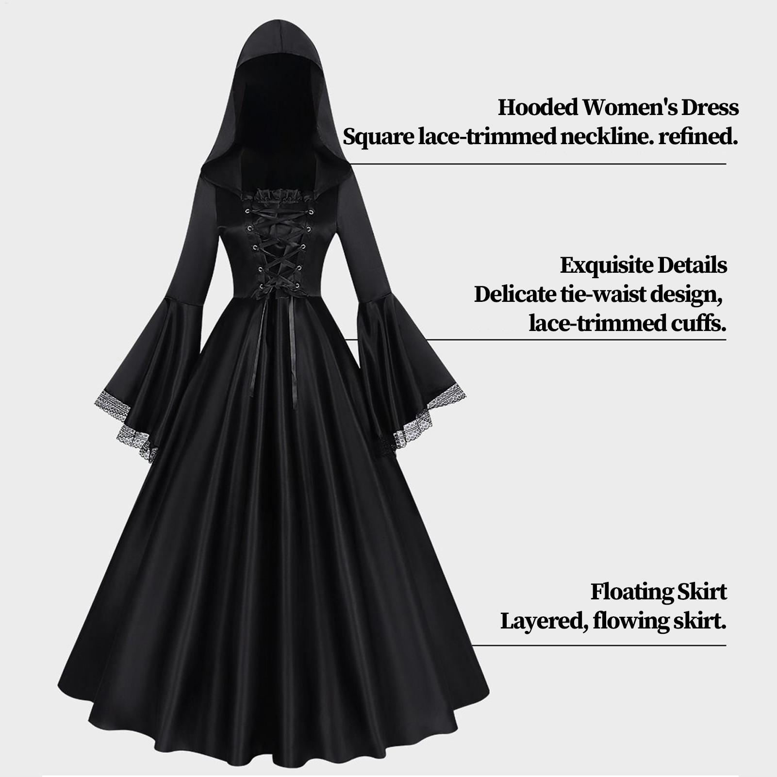 할로윈 마녀 의상 중세 고딕 롱 드레스 후드 르네상스  - Medieval Renaissance Dress Women 리뷰 및 가격