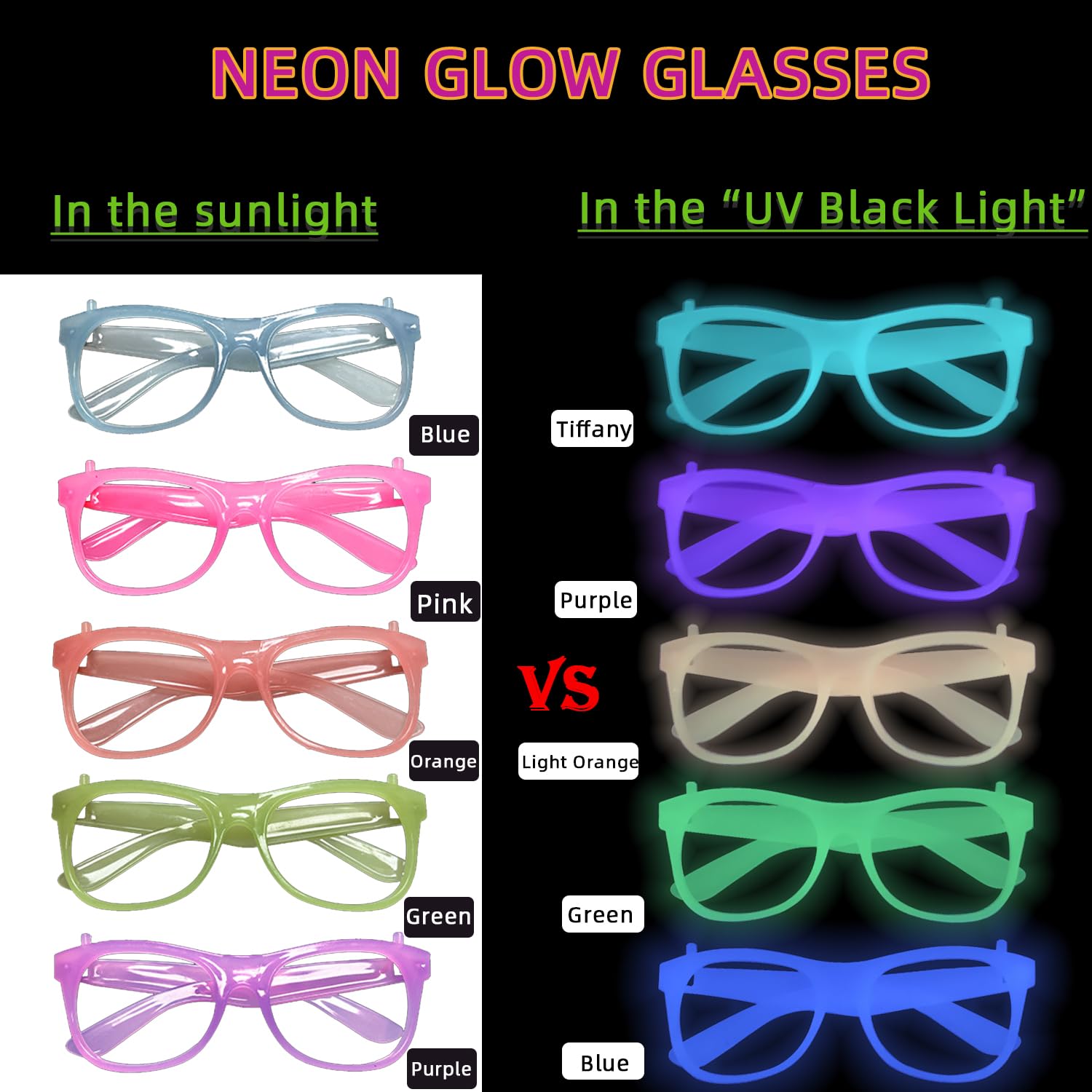 2/12개 야광 네온 안경 (렌즈 없음) 발광 안경 프 - Glow In The Dark Party Glasses 리뷰 및 가격