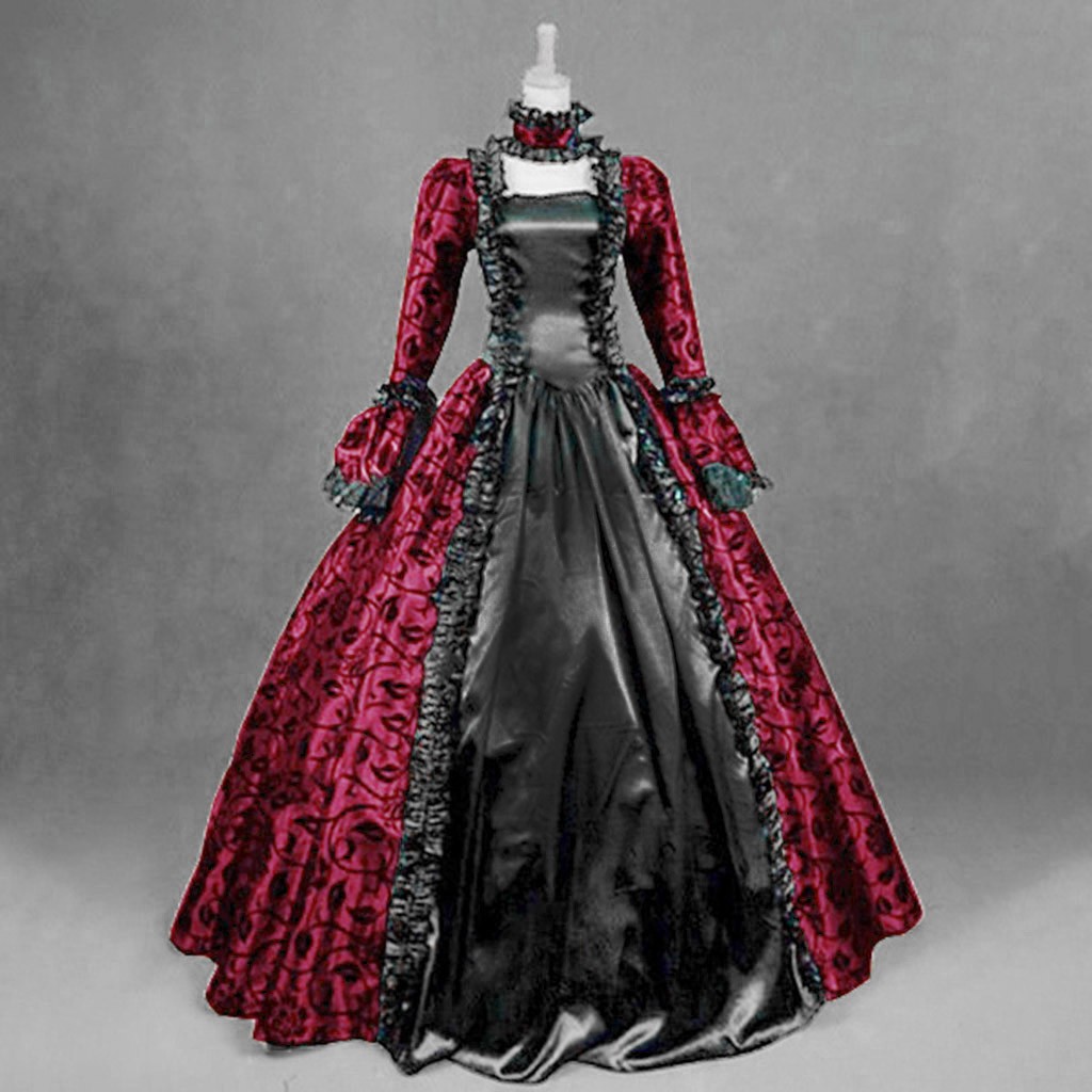 여성 빈티지 절묘한 드레스 고딕 레트로 꽃 프린트 볼  - Medieval Renaissance Dress Women 리뷰 및 가격