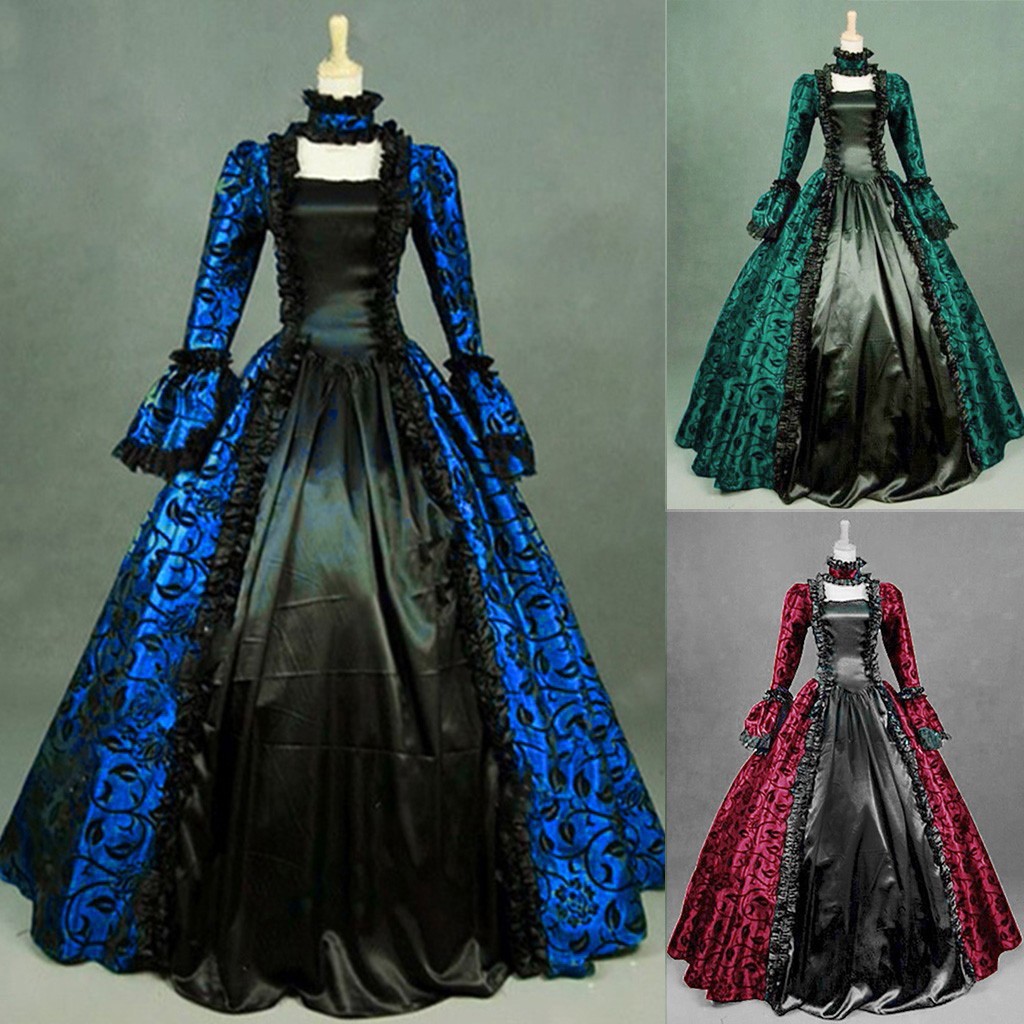여성 빈티지 절묘한 드레스 고딕 레트로 꽃 프린트 볼  - Medieval Renaissance Dress Women 리뷰 및 가격