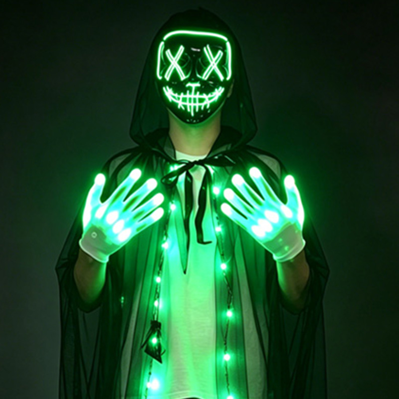 LED 해골 마스크, 발광 장갑 세트, 네온 해골 얼굴 - Led Purge Mask Halloween 리뷰 및 가격