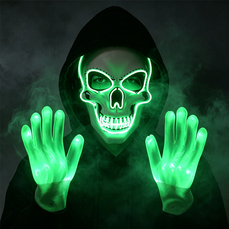 LED 해골 마스크, 발광 장갑 세트, 네온 해골 얼굴 - Led Purge Mask Halloween 리뷰 및 가격