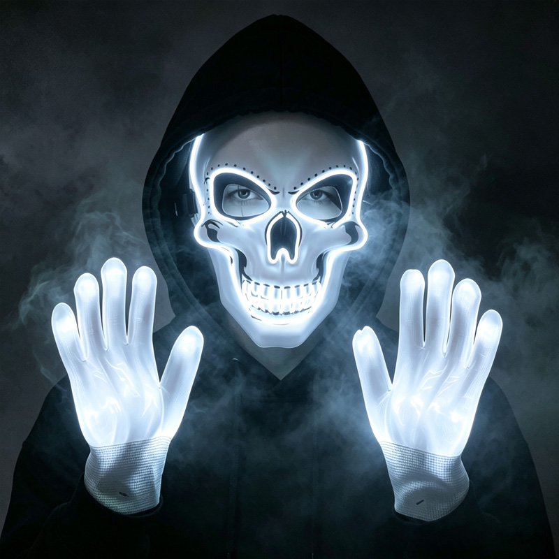 LED 해골 마스크, 발광 장갑 세트, 네온 해골 얼굴 - Led Purge Mask Halloween 리뷰 및 가격