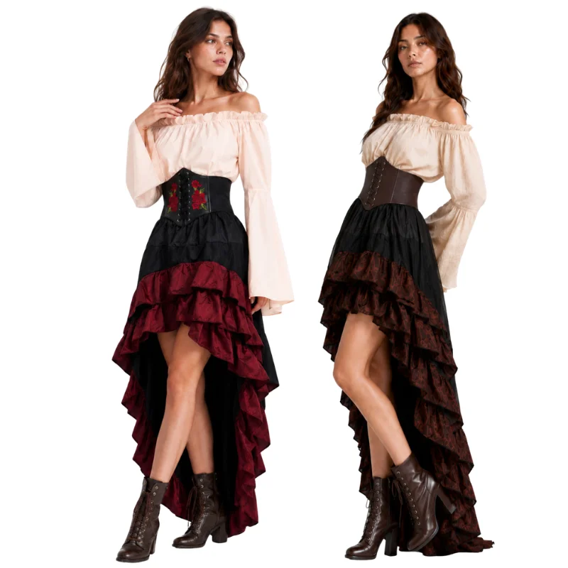 할로윈 중세풍 레트로 해적 드레스 캡틴 러플 허리 롱  - Medieval Renaissance Dress Women 리뷰 및 가격