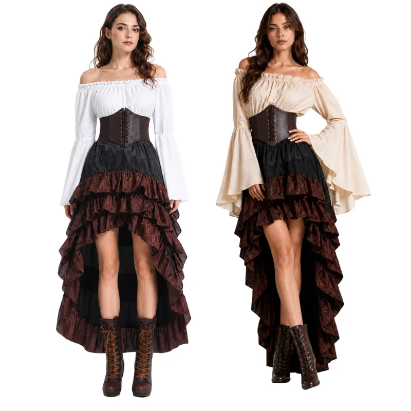 할로윈 중세풍 레트로 해적 드레스 캡틴 러플 허리 롱  - Medieval Renaissance Dress Women 리뷰 및 가격