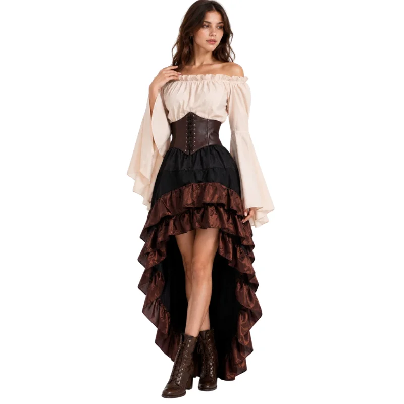 할로윈 중세풍 레트로 해적 드레스 캡틴 러플 허리 롱  - Medieval Renaissance Dress Women 리뷰 및 가격