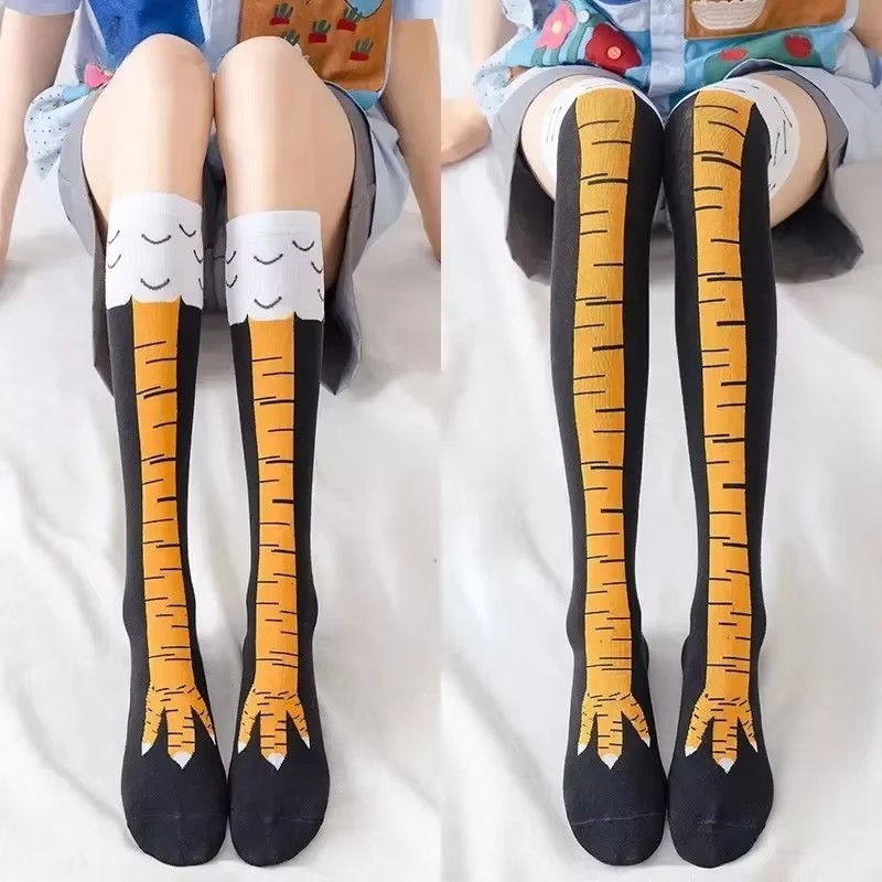 재미있는 닭발 무늬 스타킹 무릎 위 압박 얇은 다리 긴 - Funny Chicken Leg Socks 리뷰 및 가격