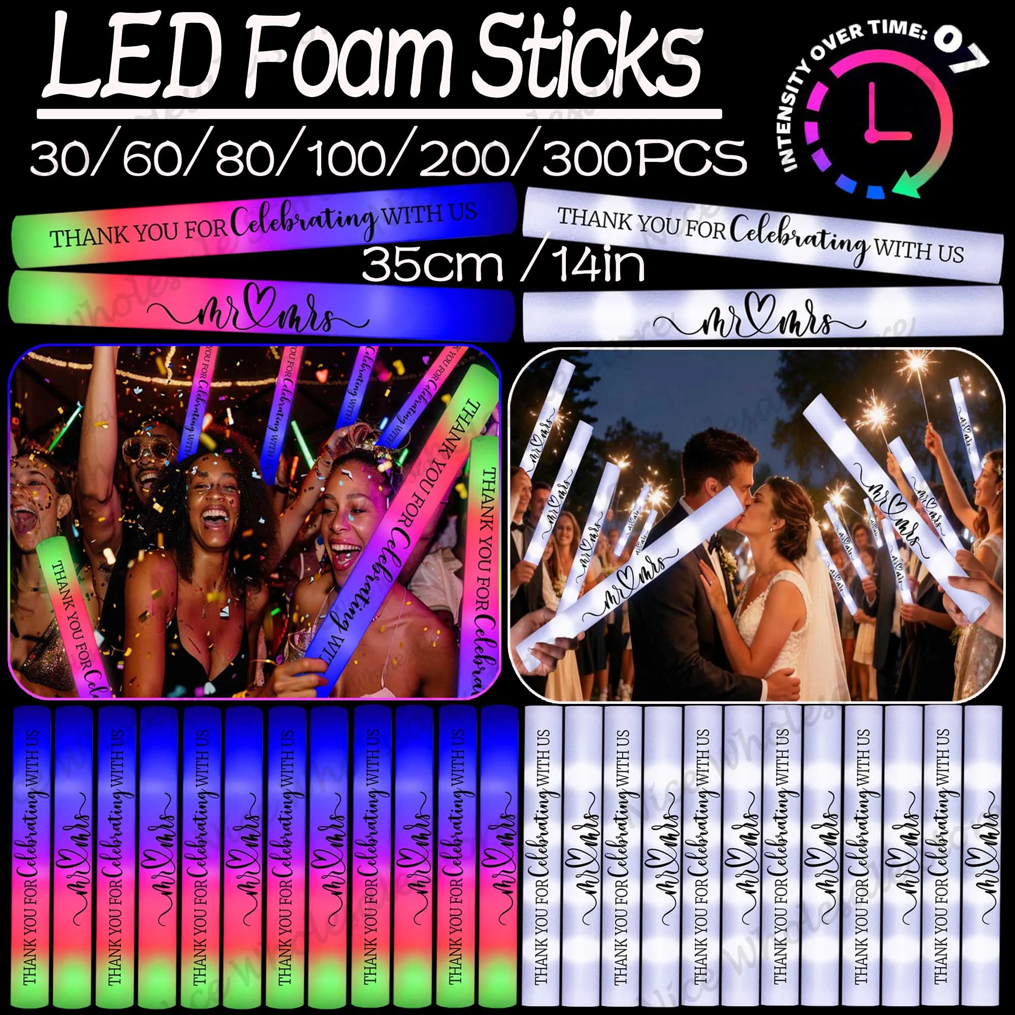 다양한 색상의 LED 야광봉 대량 세트(100개~30개 - Flashing Led Foam Sticks Party 리뷰 및 가격